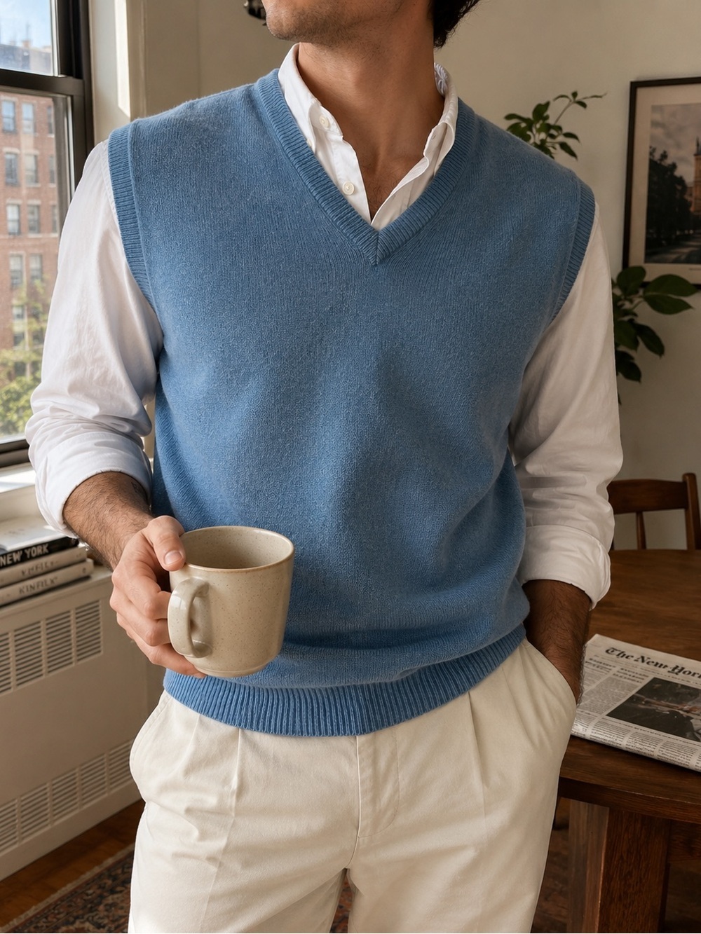 100% Lambswool Vtg Brooks Brothers Sweater Vest Blue Made England Size 38 unisex